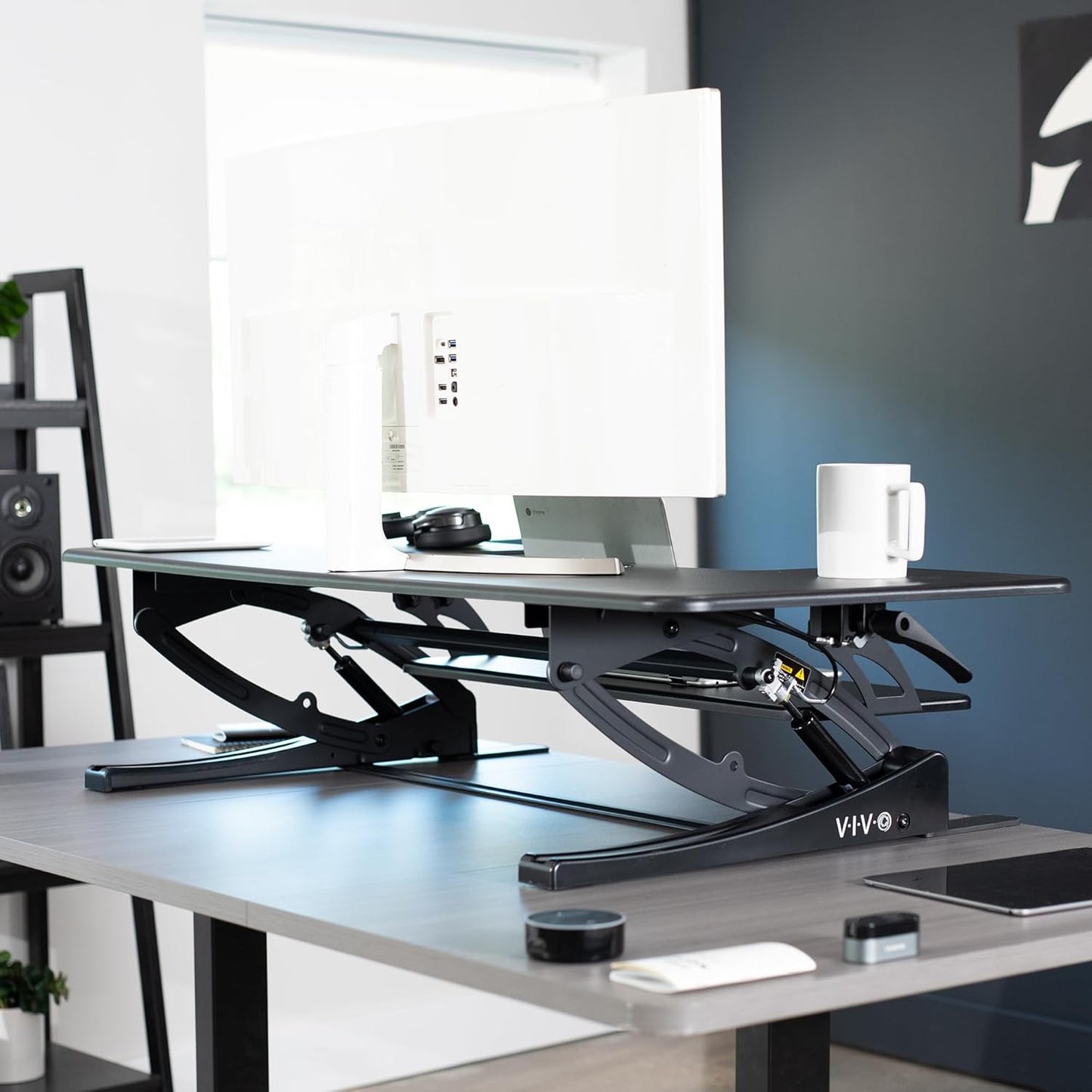 VIVO Height Adjustable Stand Up Desk Converter - 48 Inch Dual Monitor Riser Workstation, Black | V Series