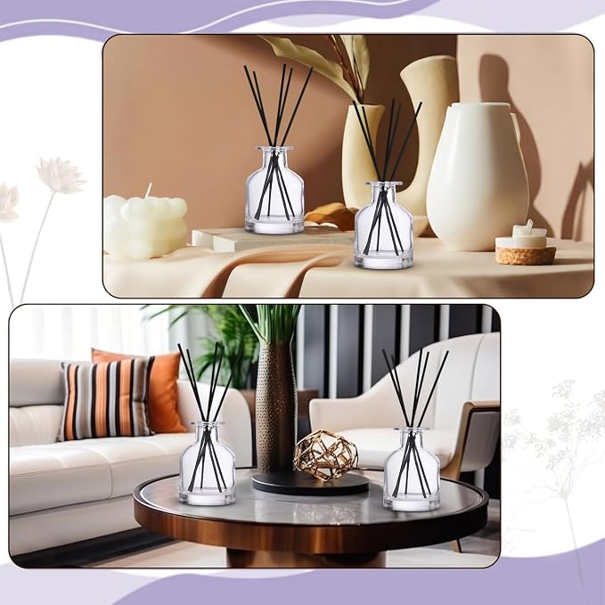 4 Pack Perfume Reed Diffuser Bottle,Empty Big Belly Aromatherapy Essential Oil Bottles Glass Jar with Black Sticks for DIY Fragrance Replacement Diffuser Sets (150ml/ 5 oz, Transparent Color)
