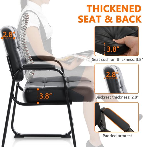 CLATINA Big & Tall Waiting Room Guest Chair Set - 400 lbs Capacity, Leather, Black, Padded Arms