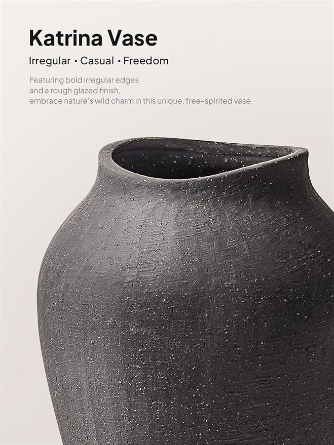 Ceramic Vase - Large 13.6 Inch Tall Floor Vase for Centerpieces, Farmhouse Rustic Minimalist Home Decor for Living Room, Enterway, Wedding (Sandstone Dark Gray)