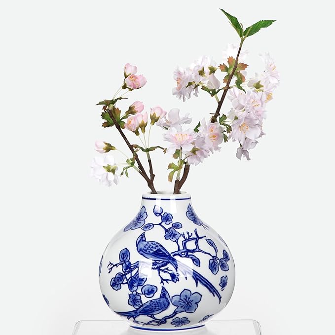 Blue and White Vase Porcelain Vases Small Chinoiserie Vase Classic Ceramic Chinese Floral Vase for Bedroom Living Room Console Table Accent Shelf Tabletop Decor