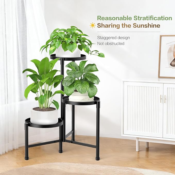 3 Tier Metal Corner Plant Stand Indoor Outdoor, Heightened widened 30'' Tall Multiple Flower Pot Display Holder, Iron Plant Rack Organizer for Living Room Garden Patio Balcony Office (black)
