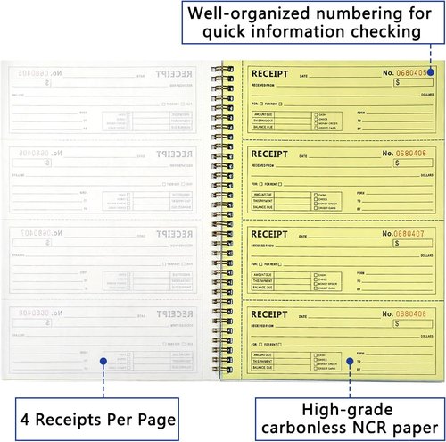 Ougesi Receipt Book - Carbonless Money & Rent Receipts | 200 Sets, 2-Part, 7.5" x 11" Size