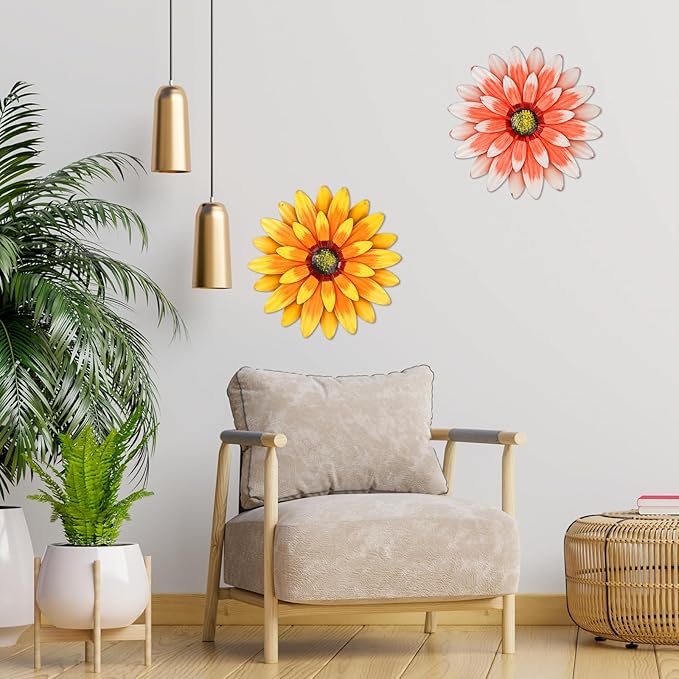 Dekomere Metal Flowers Outdoor Decor 13" Metal Sunflower Wall Art Decorations Sunflower Wall Decor for Kitchen Living Room Porch Garden Yard