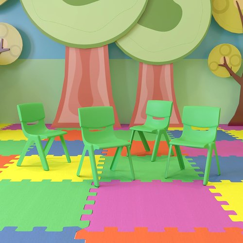 Emma + Oliver Stackable Preschool Chairs - 4 Pack Green Plastic Design, 10.5" H Seat