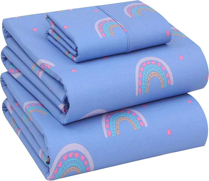 RUVANTI 100% Cotton Twin XL Sheet Sets, 3 Pieces, Soft & Breathable Percale Weave Bedding, Deep Pocket 16", Hotel Standard, Crisp Cool Feel, Durable, Perfect Size Floral Sheets, Baby Rainbow