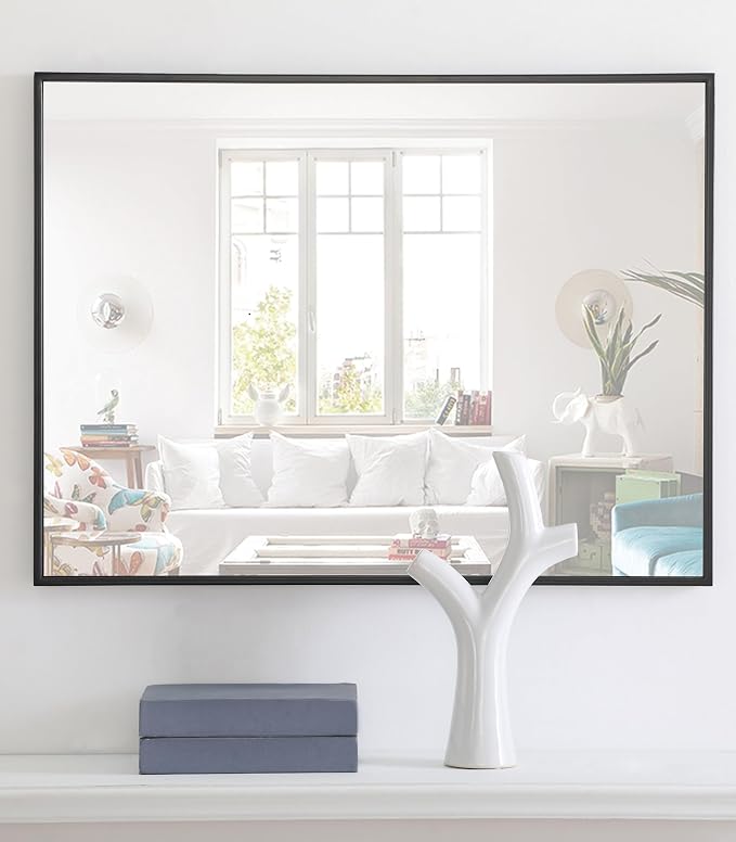 Elegant Decor Monet 32" x 24" Rectangle Metal Frame Mirror in Black