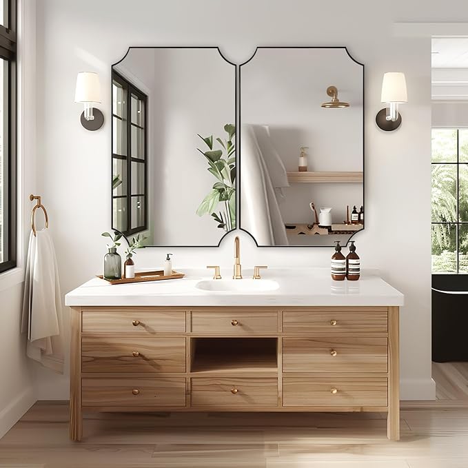 ANDY STAR Matte Black Mirror, 24x40 Inch Scalloped Mirror for Bathroom, Black Vanity Mirror, Unique Rectangle Bathroom Mirror with Aesthetic Scalloped Edge Design Ideal for Home Decor