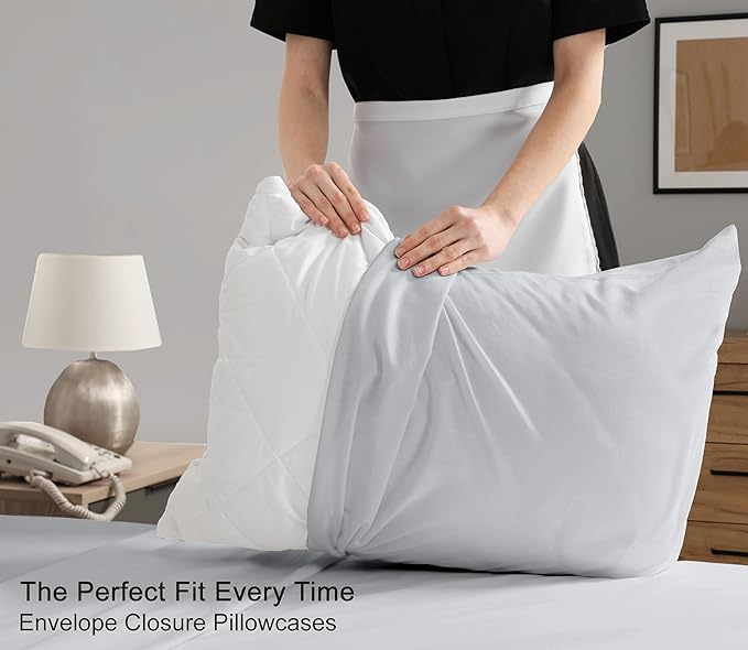 RUVANTI 100% Cotton Sheets Queen Size Set, 4 Pieces, Soft & Breathable Percale Weave Bedding, Deep Pocket 16", Hotel Standard, Crisp Cool Feeling, Durable, Perfect Dyed Bed Sheet, Quiet Gray