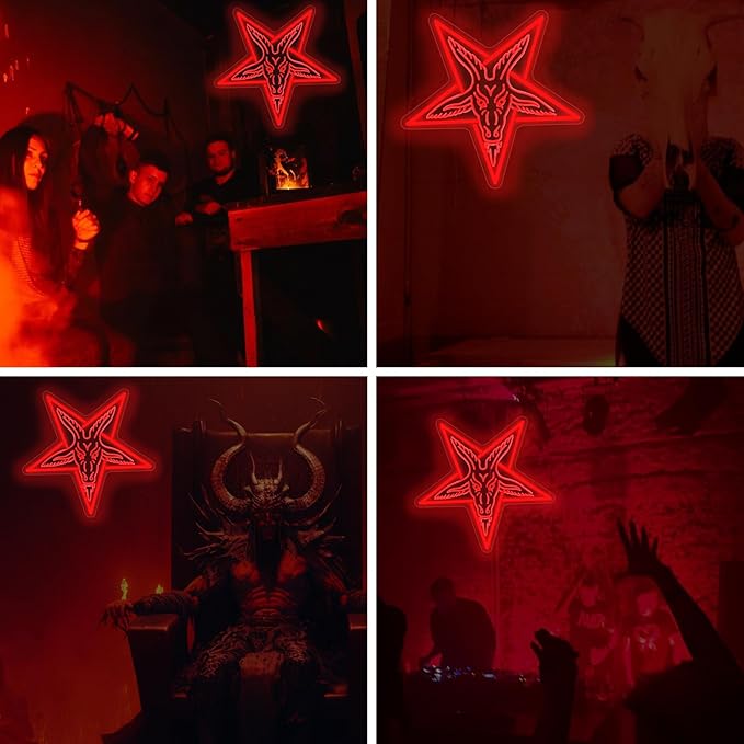 Gothic Baphomet Neon Light, for Wall Decor, Gothic Home Decor,Gothic Satan Sigil for Halloween Wall Art,Lamb Demons Baphomet Inverted Pentagram,3D Engraved Neon Sign For Halloween & Home Ambiance