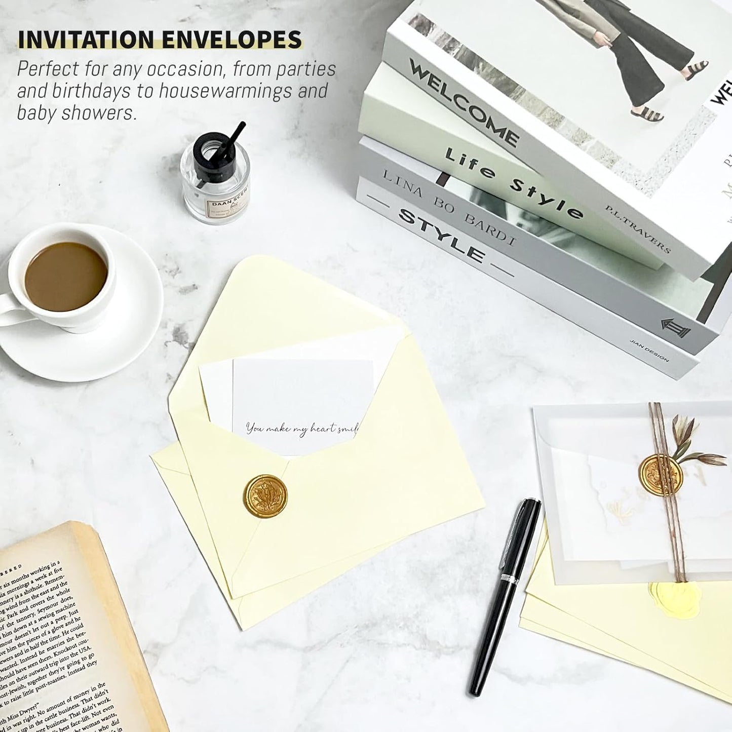 YINUOYOUJIA A7 Ivory Specialty Paper Envelopes - 50 PCS for Invitations, Weddings, and Events