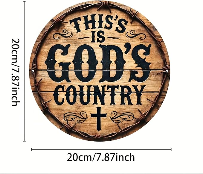 God's Country" Round Metal Wreath Sign - 8x8 Inches, Rust-Proof & Waterproof, Perfect for Home, Office, or Coffee Shop Decor, Bedroom Decoration,Stylish Simple, Perfect for Room Decor