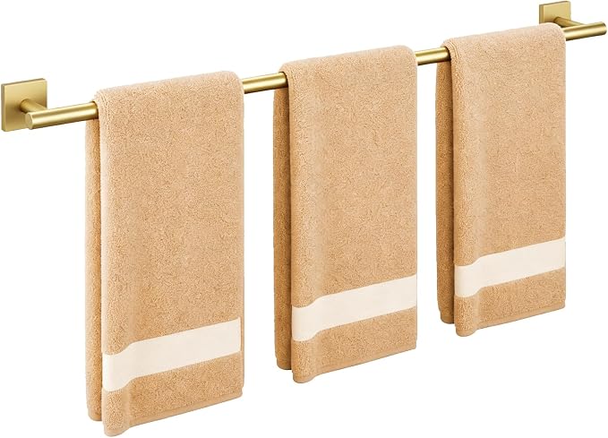 USHOWER Brushed Gold Bath Towel Bar, 30 Inch Towel Racks for Bathroom Wall Mounted, 304 Stainless Steel Towel Holder with Square Base, Modern Home Decor (Total Length 32 Inch)