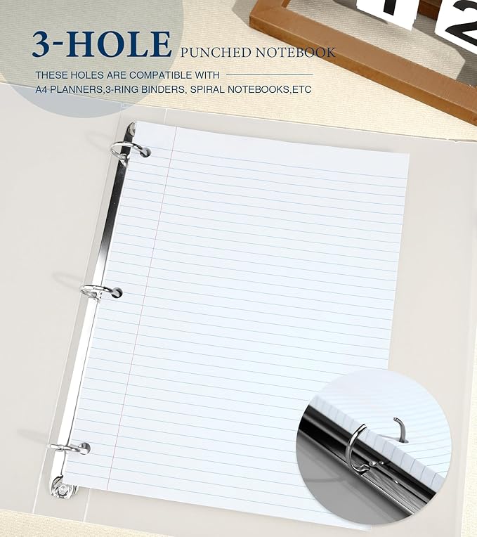 PINJINGPRO Loose Leaf Paper, Notebook Paper, 8 x 10.5 College Ruled Paper, 3 Hole Punch Binder Paper, Lined Paper for 3 Ring Binders, College Ruled Paper, 100 Sheets/Pack Filler Paper (2 Pack)