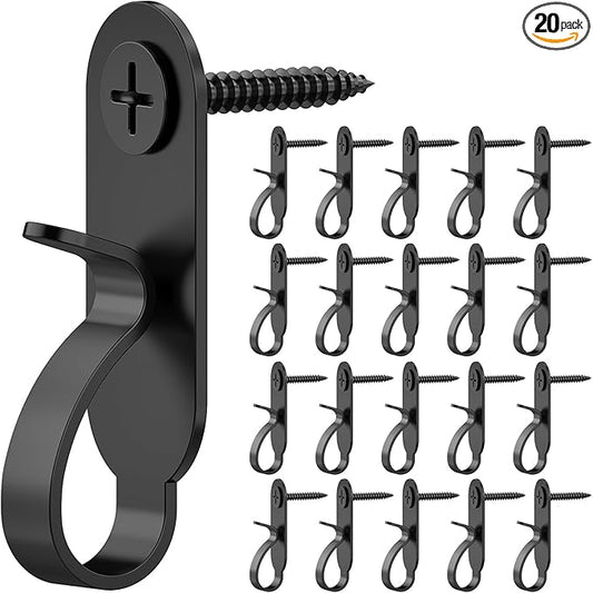 String Lights Hanger Hooks, Stainless Steel Lights Clips, Outdoor Screw Hooks for Christmas Party Easy Release Wire and Fairy Led Lights, 20 Packs - Black