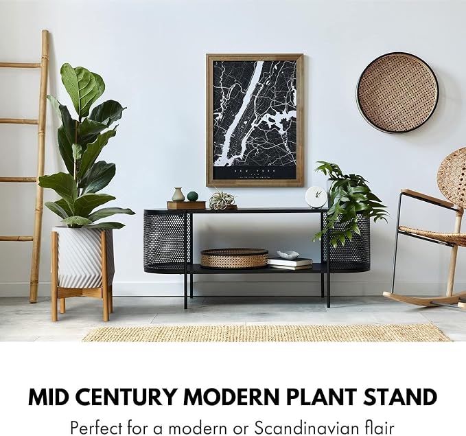 Fox & Fern Bamboo Plant Stand — 11.8 Inch Fixed Size Wooden Mid Century Planter Stand for Indoor Planters (Not Included) - Large Flower Pot Holder for Indoor Big Pots - Plug In Design - Bamboo