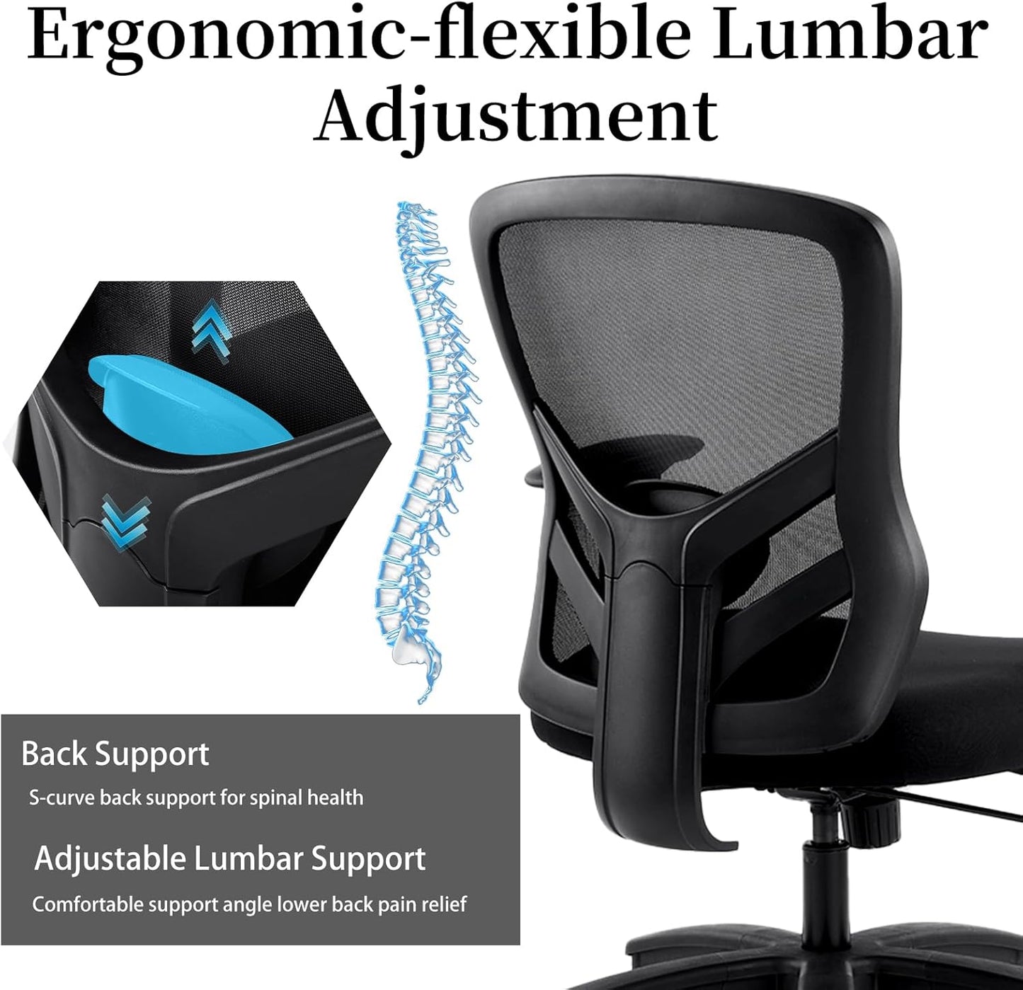 YFO Big and Tall Office Chair - Heavy Duty Ergonomic Mesh with Adjustable Lumbar Support | 500LBS Capacity, Black