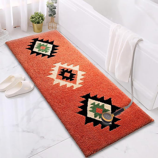 Bohemian Bathroom Rug Runner 60x24 Inch Long Bath Mat for Bathroom Tub Bedroom Kitchen Laundry Room Hallway, Fluffy Soft Bohemian Carpet Runner, Home Decor Rug, Coral