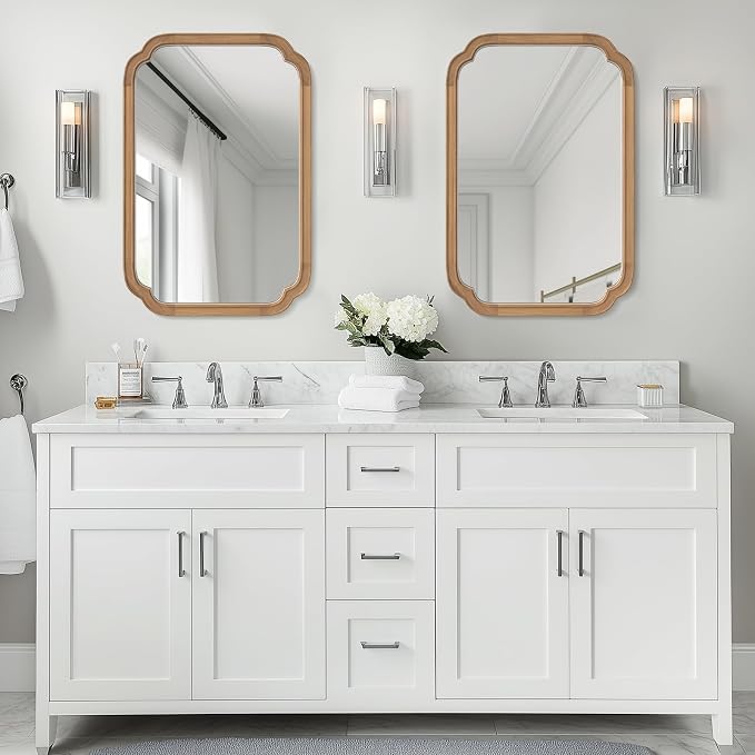 WallBeyond 20" x 30" Rounded Corner Arch Wall Mirror with Wood Frame for Entryway, Living Room or Bedroom Home Decor - Light Woodgrain [20" x 30" Honey-Colored]