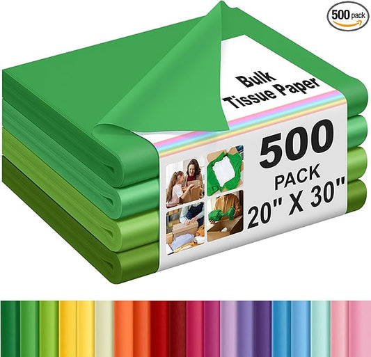 Qilery 500 Sheets Christmas Green Tissue Paper Bulk for Gift Bags 20 x 30 Inch Acid Free Wrapping Paper Sheets for Christmas Decoration DIY Crafts, Packing Supplies for Moving, Wedding Party