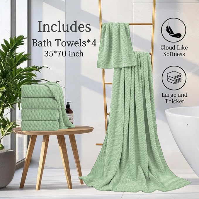 Extra Large Bath Towels Set 35x70 Inches - Green Luxury 600 GSM Oversized Bath Sheet Towel,Ultra Soft Microfiber - Quick Dry,Highly Absorbent Shower Towels Spa Hotel Bathroom Towel Set (4-Pack)