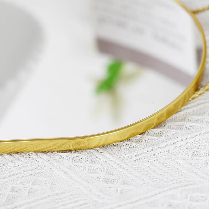 Oval Wall Mirror with Lanyard, High Definition Bathroom Mirror for Bathroom, Hallway, Living Room (Gold, 11.61x18.9inch)