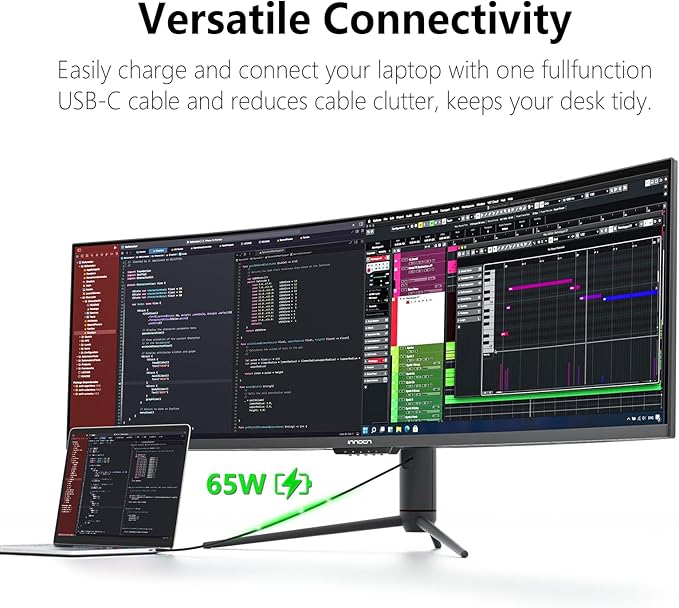 INNOCN 49" Curved Monitor Ultrawide Gaming 5K2K 120Hz 32:9 QHD 5120 x 1440P Computer Monitor, R1800, 99% sRGB, HDR400, USB Type C, DisplayPort, HDMI, Built-in Speakers, Height/Tilt Adjustable - 49C1R