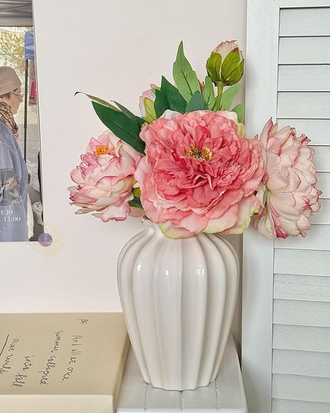 White Ceramic Vase, 7.87 Inch Flower Vase for Bouquet, Minimalist Modern Home Decor for Centerpieces, Cabinet, Living Room, Table, Bathroom