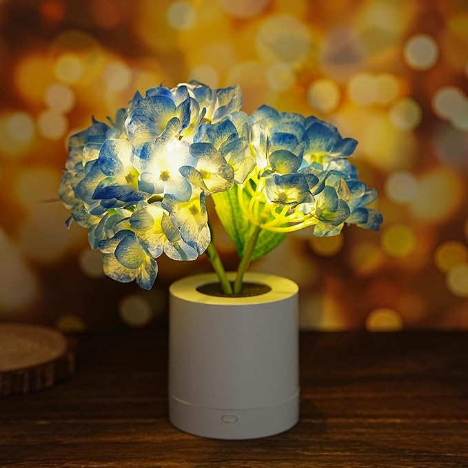 WSYEAR Blue Artificial Hydrangea LED Flower Lamp -Christmas Birthday Gifts for Women, Artificial Hydrangea Flower Table Lamp Decor for Bedroom Bar Coffee Shop Wedding