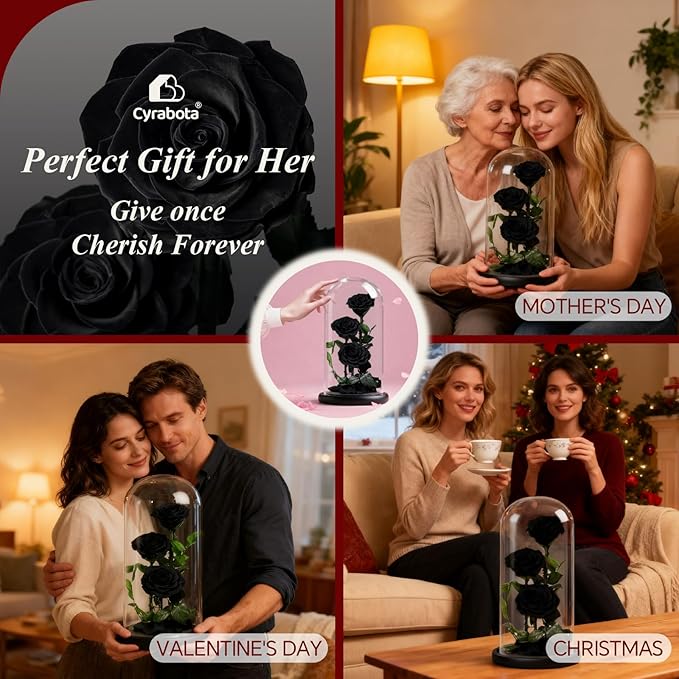 Glass Rose Preserved Flowers, 12.3inch Forever Roses Gift, Flowers for Delivery, Long Lasting Eternal Flower Rose Gifts for Women Mom Wife Girlfriend Grandma Black