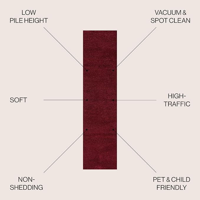 JONATHAN Y Haze Solid Low-Pile Dark Red Runner Rug 2x12, Coastal,Bohemian,Minimalist,Classic, Easy-Cleaning for Living Room,Bedroom,Kitchen,Pet Friendly,Non-Shedding (SEU100Q-212)