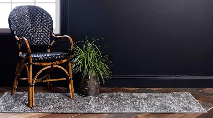 Unique Loom Bromley Collection Area Rug - Wells (2' x 8' 8" Runner, Dark Gray/ Gray)