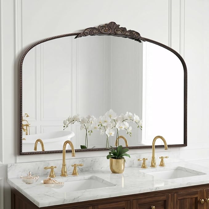 Micasso Large Bronze Vintage Mirror: 48"x33" French Baroque Antique Arched Mirror - Traditional Ornate Decorative for Wall/Fireplace/Mantel/Entryway/Bathroom/Hallway - Home Decor for Living Room