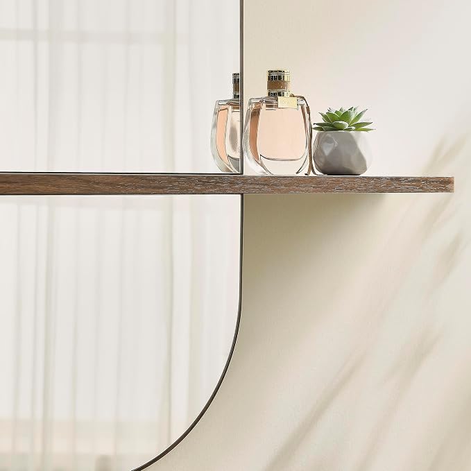 Modway Solstice Oversized Wall Mounted Oval Mirror with Shelf in Walnut – Modern Decorative Accent Mirror for Entryway, Bedroom, Living Room, or Bathroom Vanity