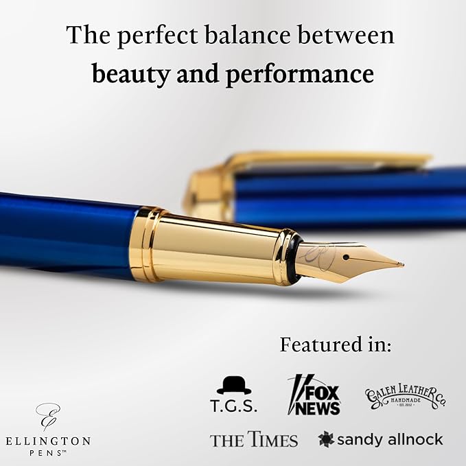 Ellington Pens Luxury Fountain Pen Set - Smooth Medium Nib - Includes 3 Ink Cartridges, Refillable Ink Converter, Gift Box- Fountain Pens For Writing, Calligraphy, Journaling, Sketching (The Nautilus)