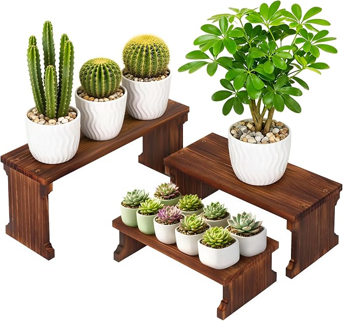 3 Tier Table Top Plant Stand, Flower Shelf Holder Rack, 5.9" Wood Display Stand for Window Sill,Desktop,Small Countertop Succulent Stand,Kitchen Spice Rack, Vendor Event Party Dessert Cupcake Stand