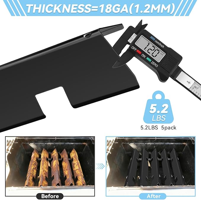 15.3" Flavorizer Bars Replacement for Weber Spirit 300 and GS4 Spirit II 300 Series E310 E320 E330 S310 S320 S330 with Front Control Knobs, Porcelain Enameled Steel Grill Heat Plates for 7636, 5 Pack