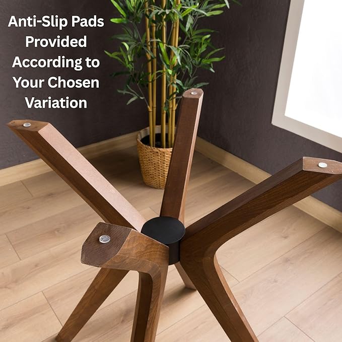 Mid Century Solid Beech Wood Modern Dining Table Base Only, Pedestal Table Bases, Wooden Legs for Kitchen Tables, Glass Top Wood Top Assembly Tools (Glass Tabletop Anti-Slip Pads, Walnut)