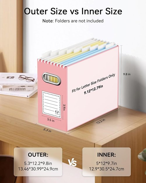 Oterri File Organizer Box - Portable Collapsible Cardboard Folder for Letter Size Files | 6-Pack, Pink