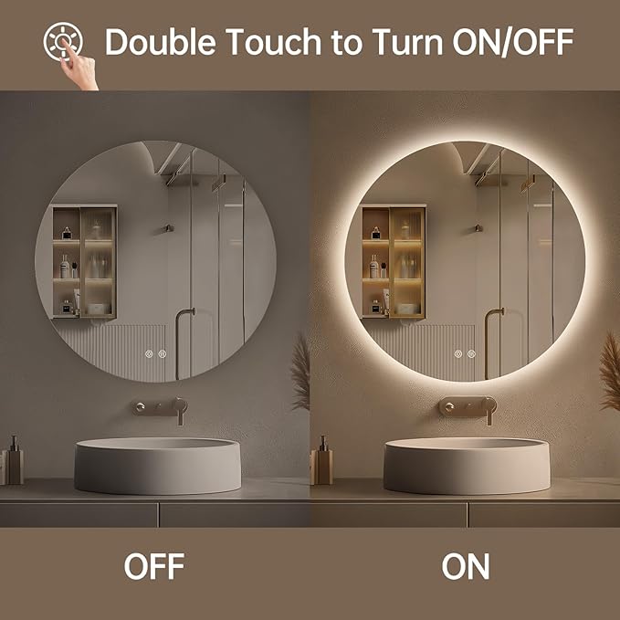 LOVESPEJO 30 Inch Round Backlit Bathroom Mirror with Lights, Circle LED Mirror for Bathroom, Fogless, Stepless Dimmable, 3 Color Changing, Memory, IP54, Shatter-Proof