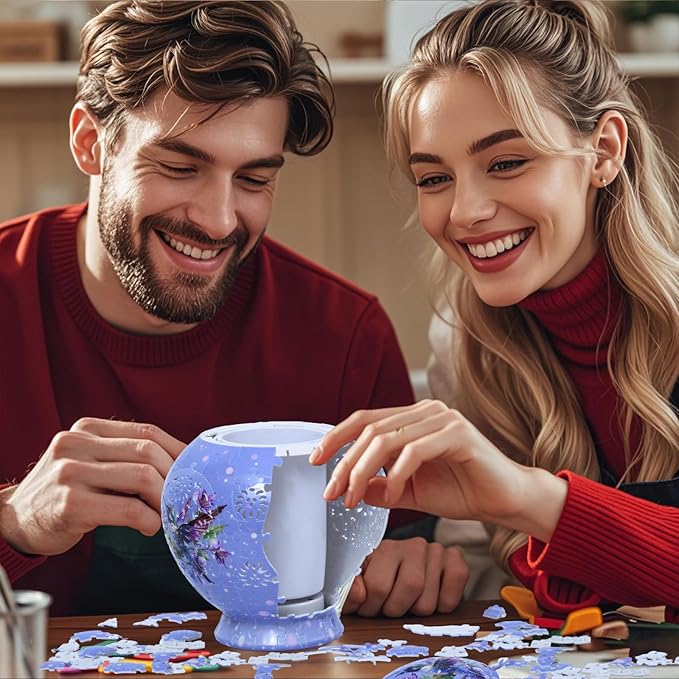 3D Puzzle Vase for Adults, 200 Curved Pieces DIY LED Vase, Unique Craft Kit for Home Decoration, Creative Hobby Gift for Women, Ideal Housewarming & Birthday Gifts (Lavender Bloom Pattern)