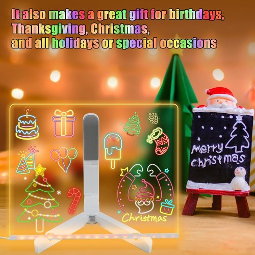 LED Note Board by [Brand Name] - Colorful Light Up Acrylic Message Board | 5.9 x 5.9 Inch Dry Erase Drawing Board for Home, Office & School