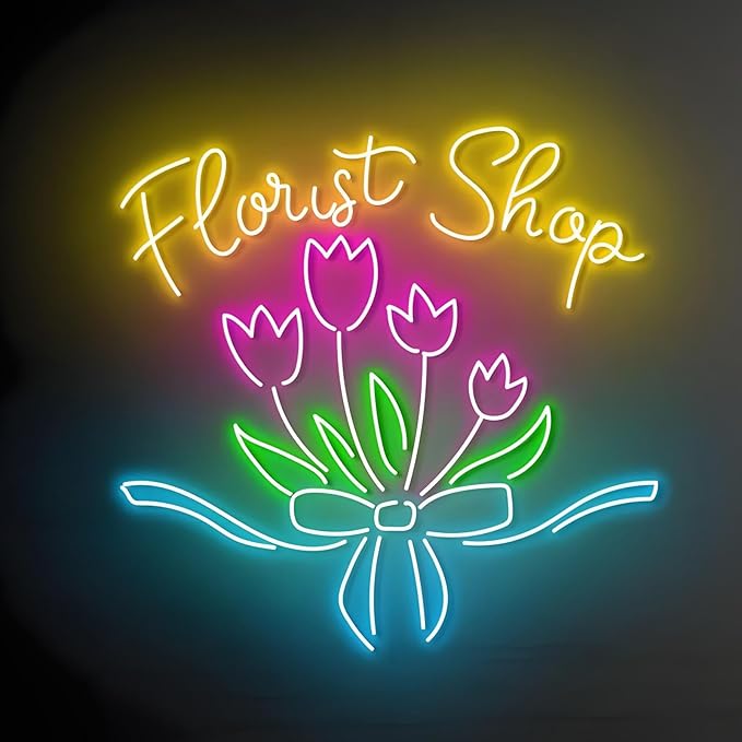 Florist Shop Neon Sign - Dimmable, Customizable Colors, Ideal Flower Neon Sign & Neon Signs for Wall Decor, Perfect for Romantic Bedrooms, Floral Studios, Flower Enthusiasts' Spaces, Great Gift for Floral & Romantic Style Lovers