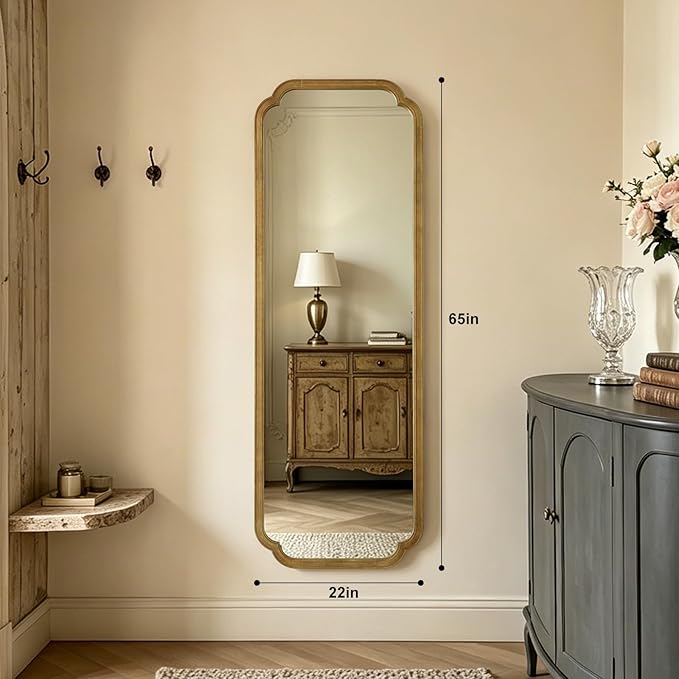 WallBeyond Full Length Mirror Wall Mounted 65"x22", Rustic Wooden Frame Floor Mirror, Large Full Body Mirror for Bedroom, Leaning or Hanging Against Wall, Natural