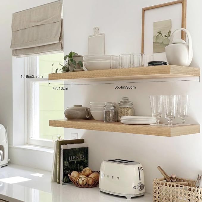 Floating Shelves for Wall, Bathroom Shelves Over Toilet, Wall Shelves & Book Shelf for Room, Hanging Shelf, Modern Wooden Mounted Floating Shelves, 36x7x1.5 in (Oak, Set of 2)