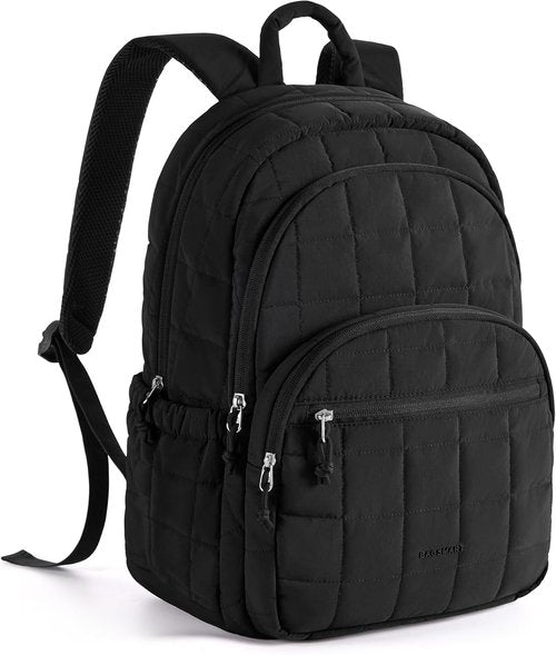 BAGSMART College Laptop Backpack - Water-Resistant Quilted Daypack for 15.6" Laptops | Black