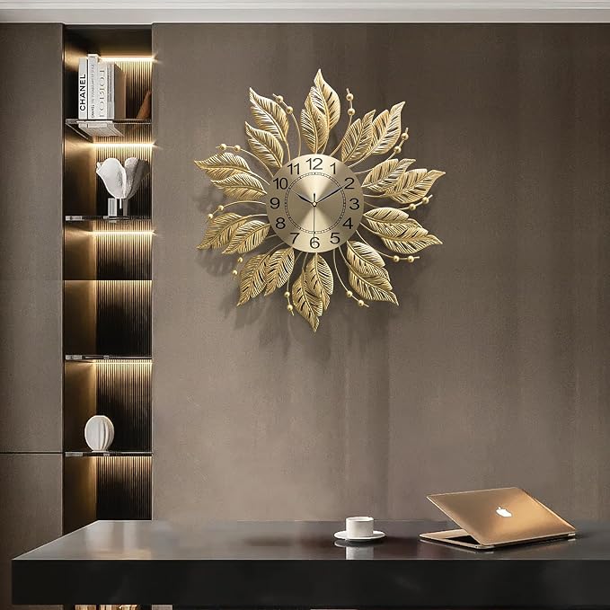 27" Gold Mid Century Modern Wall Clock，Battery Operated Decorative Decorative Metal Wall Clock for Living Room/Bedroom/Office/Bathroom Wall Art&Clocks