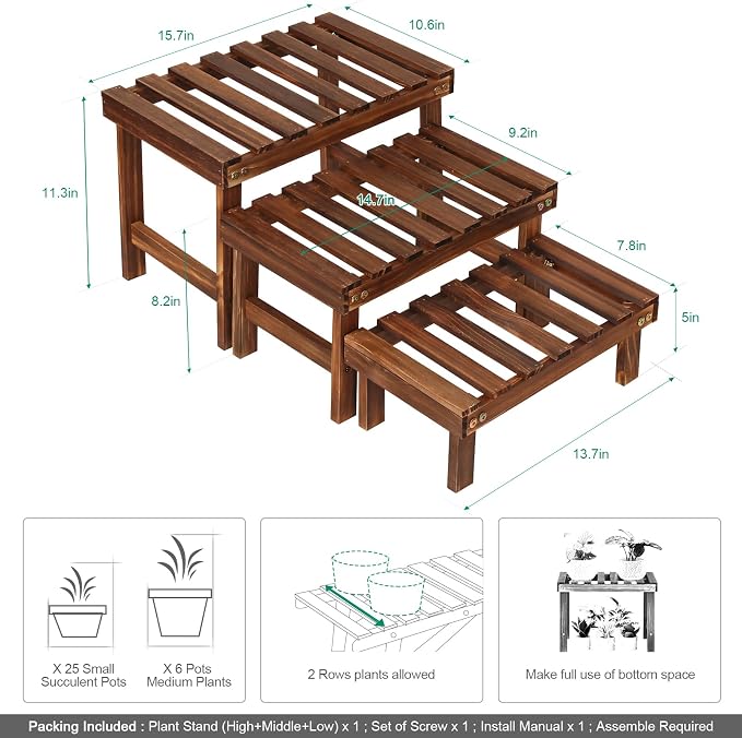 3 Tiered Small Plant Stands Shelf Indoor Outdoor,Wood Flower Pot Stand Holders Rack,Freestanding Corner Ladder Shelves for Plants Succulent Cactus,on Patio,Desktop,Window