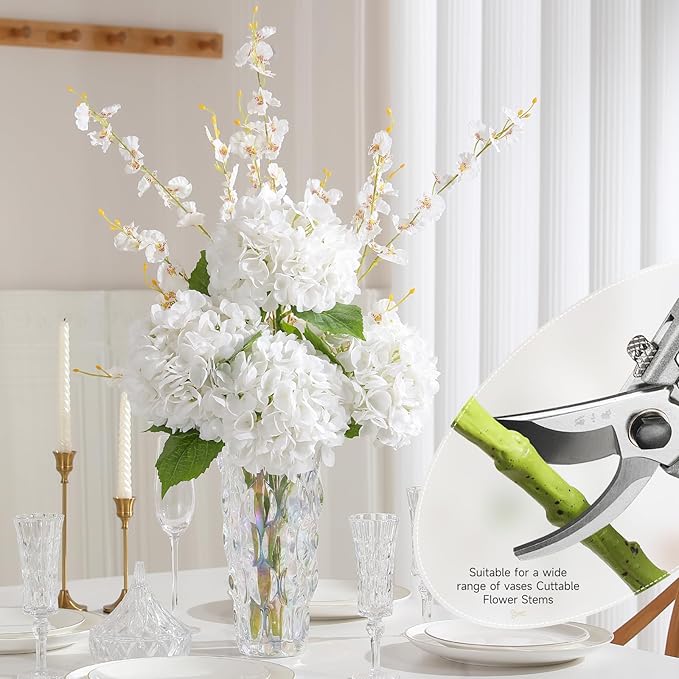 4Pcs Hydrangea Artificial Flowers, 22.44" Real Touch Latex Faux Hydrangea with Long Stems & Leaves for Home Office Decor or Wedding, Party, Centerpieces, Floral Arrangements (White)