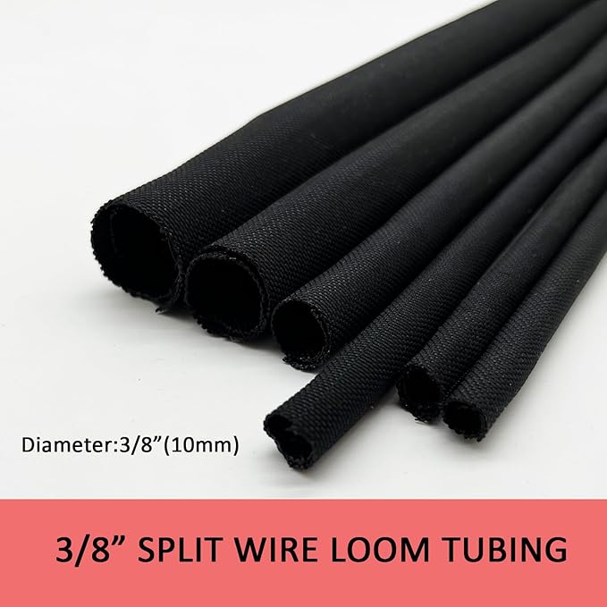 Braided Split Wire Loom Cable Management Cord Cover Harness Protective Tubing Auto Wiring Wrap Sleeve Black Mesh Woven 3/8"-24ft